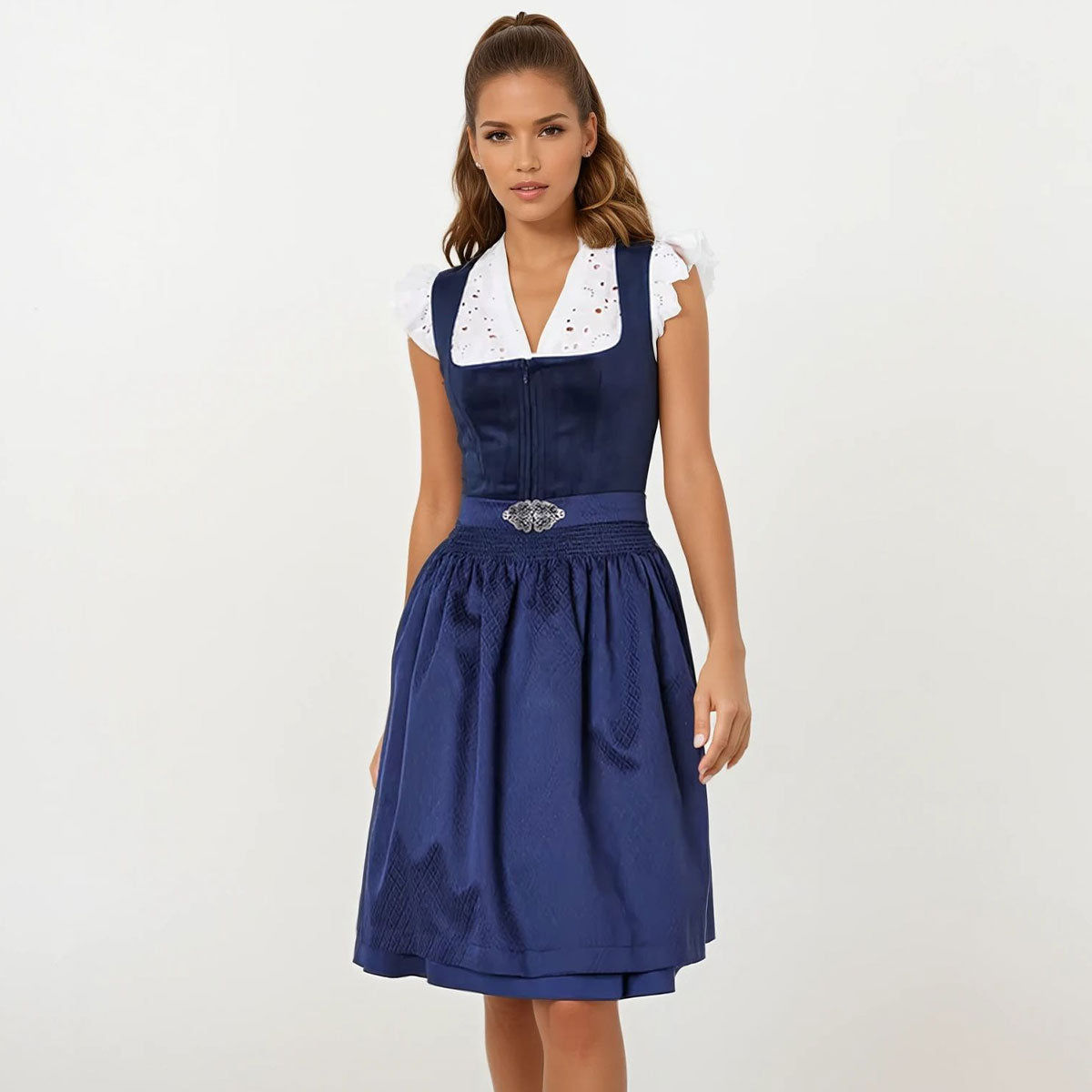 Krüger Dirndl Alisha Blau - Samtdirndl in 60er Länge