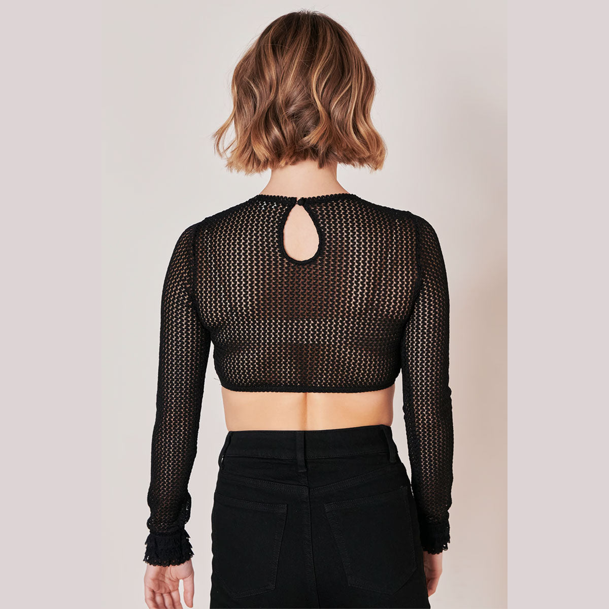 Krüger Dirndlbluse Araceli Schwarz Strick-Lochmuster Hochgeschlossen - Datschi Trachten