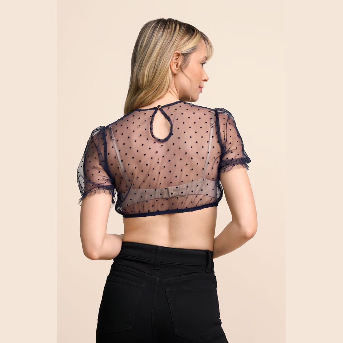 Krüger Dirndlbluse Faora Blau Transparent Puffarm - Datschi Trachten