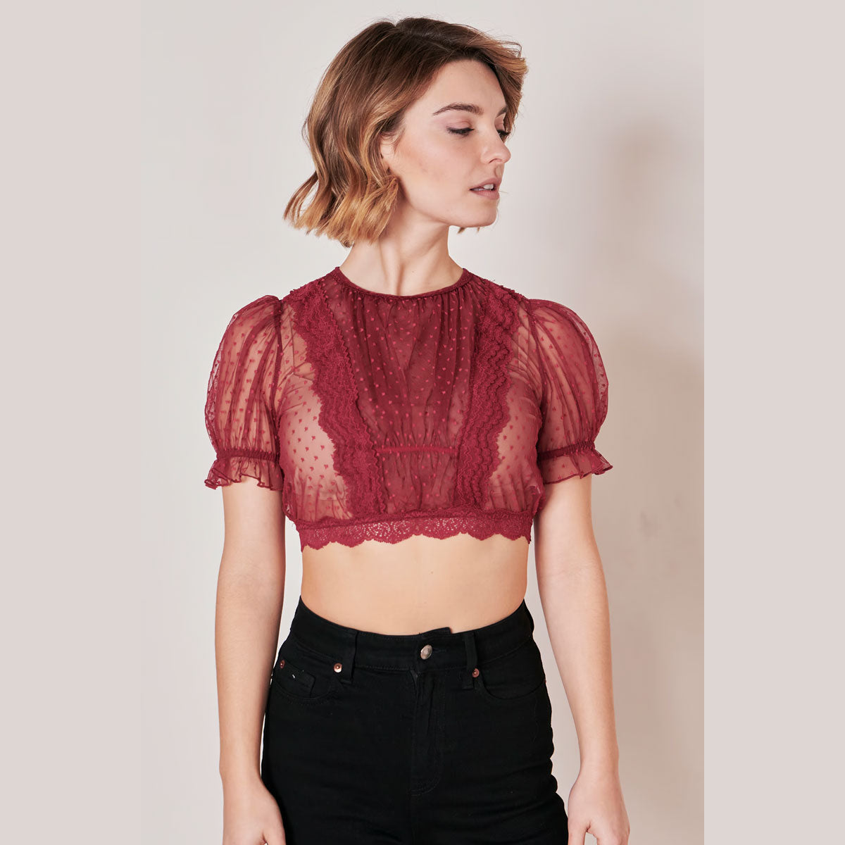 Krüger Dirndlbluse Kelly Rot Transparent
