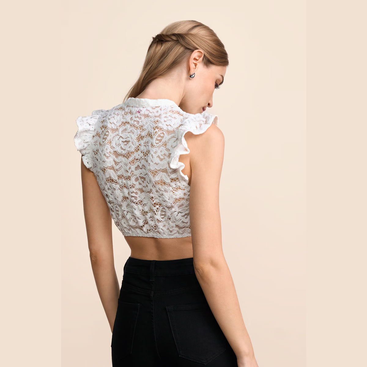 Krüger Dirndlbluse Lorea Ecru V-Ausschnitt - Datschi Trachten