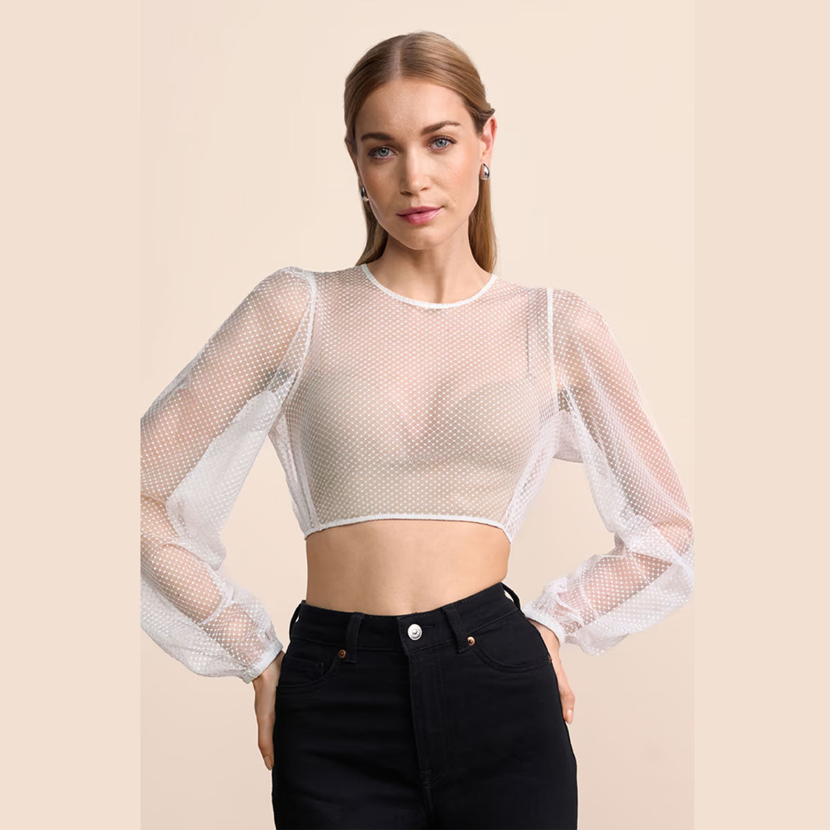 Krüger Dirndlbluse Orelia Ecru Transparent Langarm - Datschi Trachten