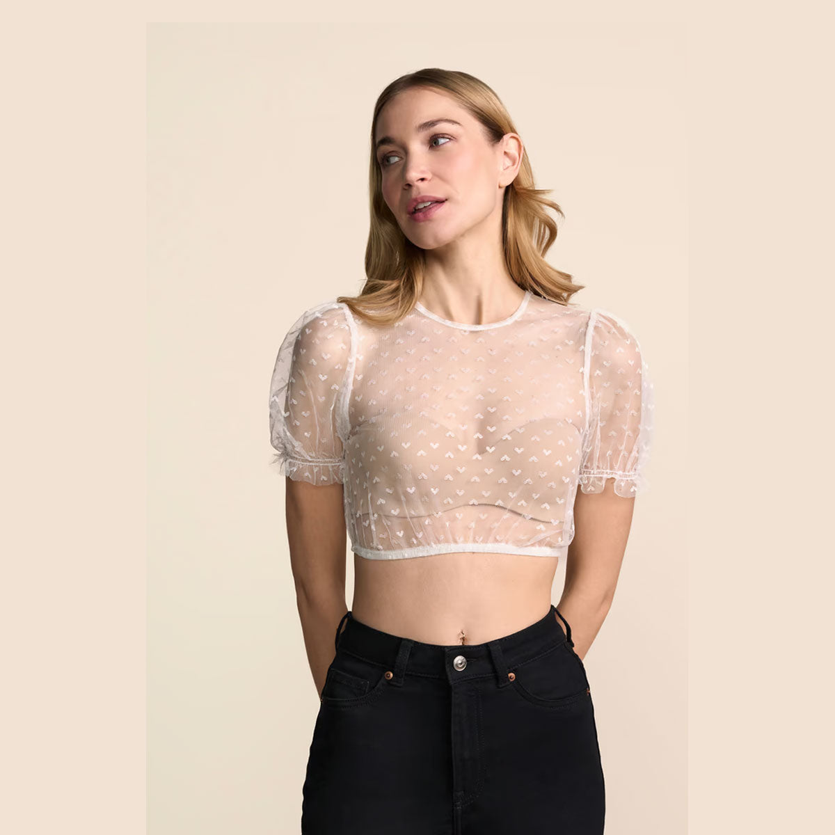 Krüger Dirndlbluse Serelina Ecru Transparent Puffarm - Datschi Trachten