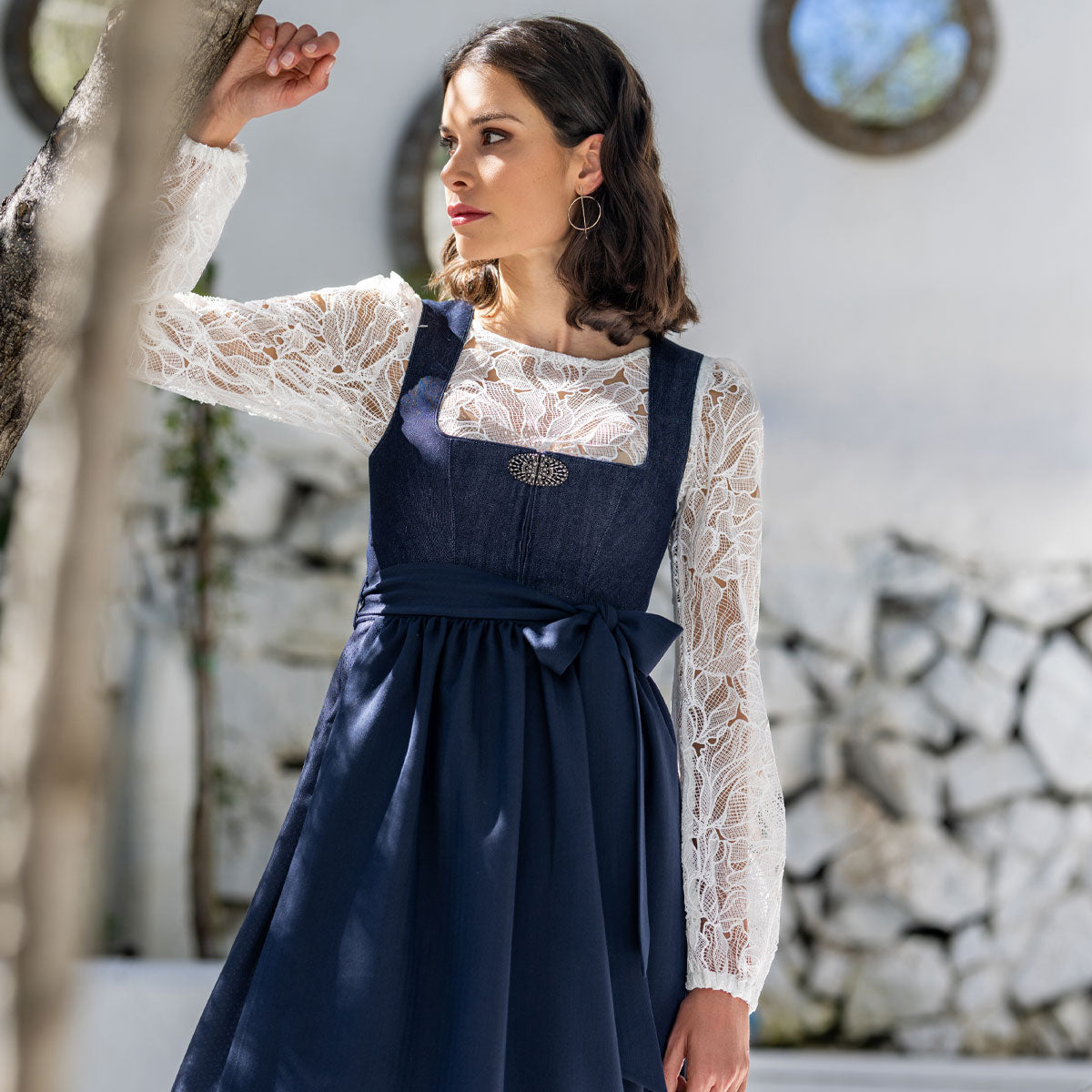 MarJo Dirndlbluse Waldegg Off White Langarm Puffarm