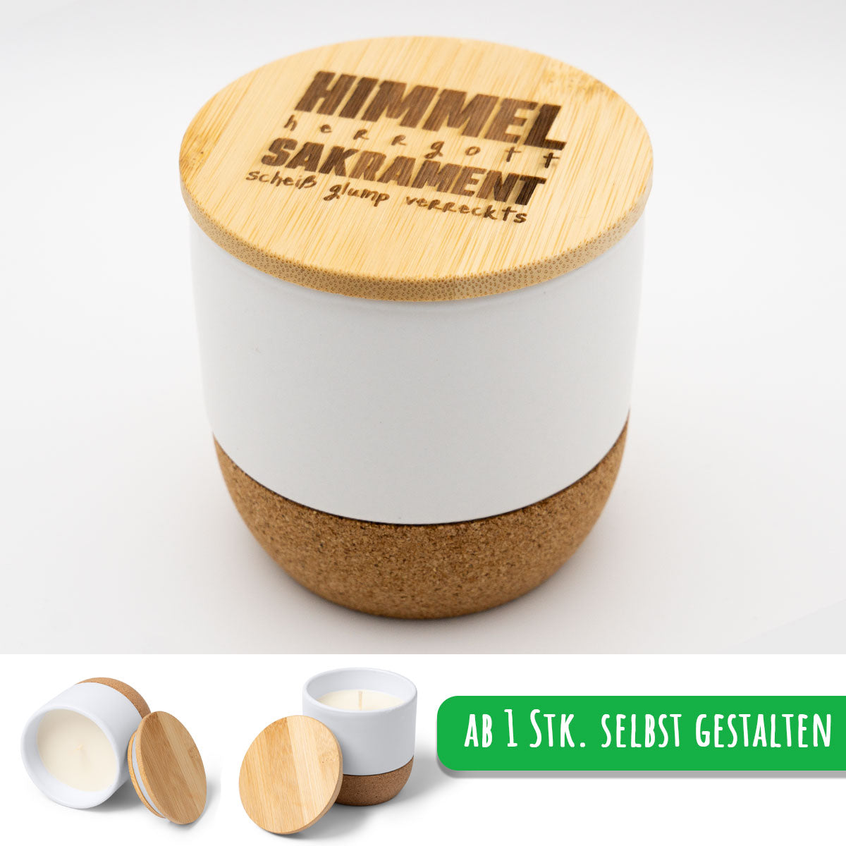 Duft Kerze Keramik Vanilla mit Holzdeckel Selbst Gestalten ab 1 Stk. Personalisiert