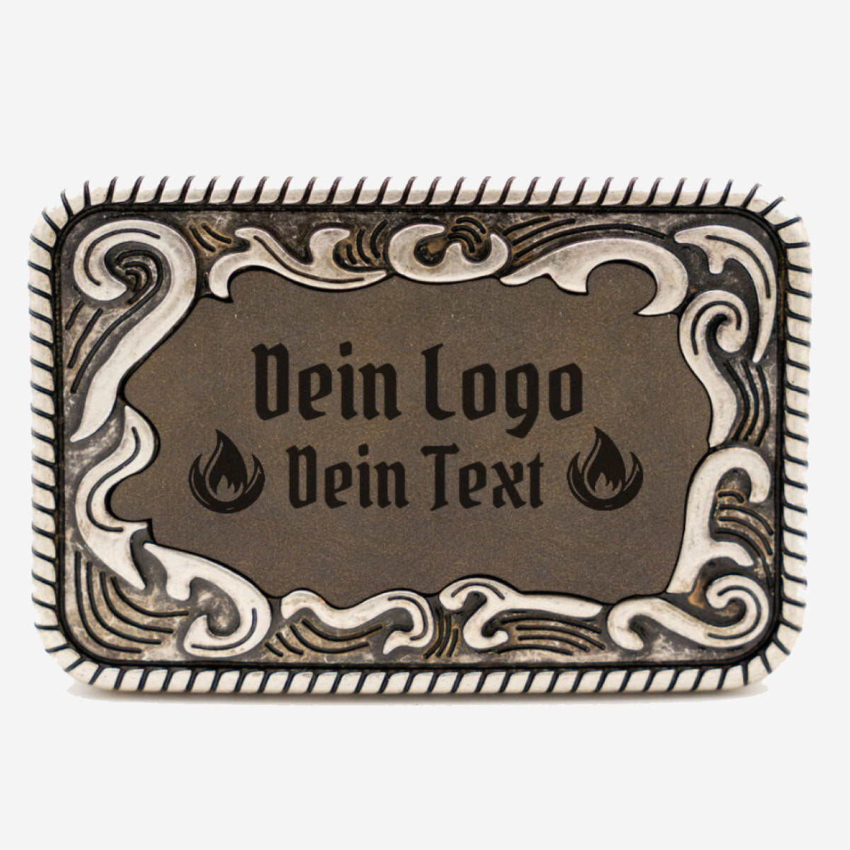 Gürtelschnalle Tracht mit eigenem Logo Silber Antik ab 1 Stk.