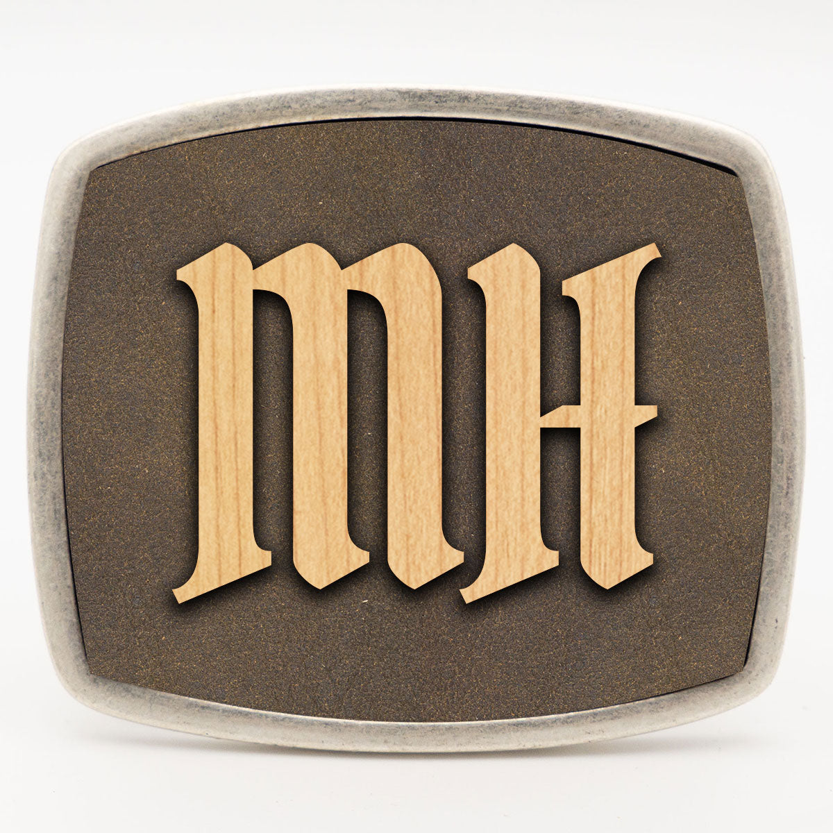 Gürtelschnalle mit Initialen Leder und Holz Kombination ab 1 Stk.