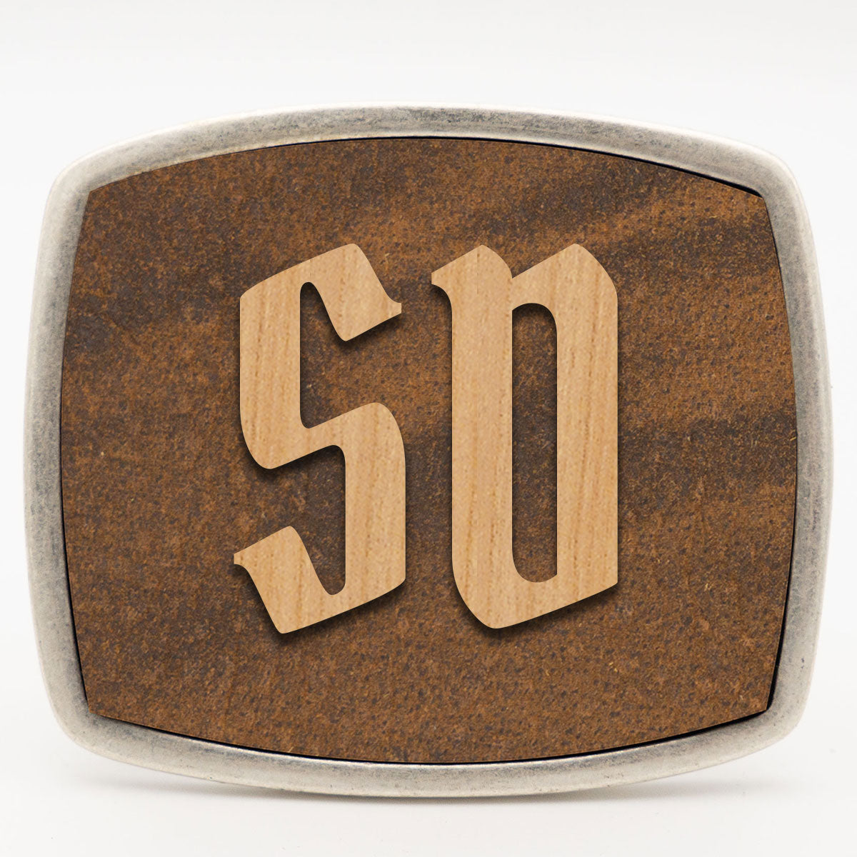 Gürtelschnalle mit Initialen Leder und Holz Kombination ab 1 Stk.