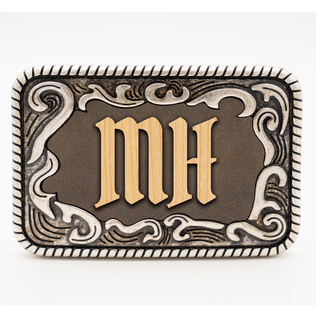 Gürtelschnalle mit Initialen Leder und Holz Kombination ab 1 Stk.