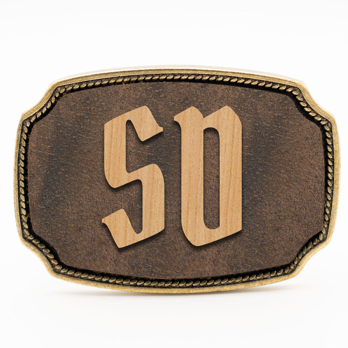 Gürtelschnalle mit Initialen Leder und Holz Kombination ab 1 Stk.