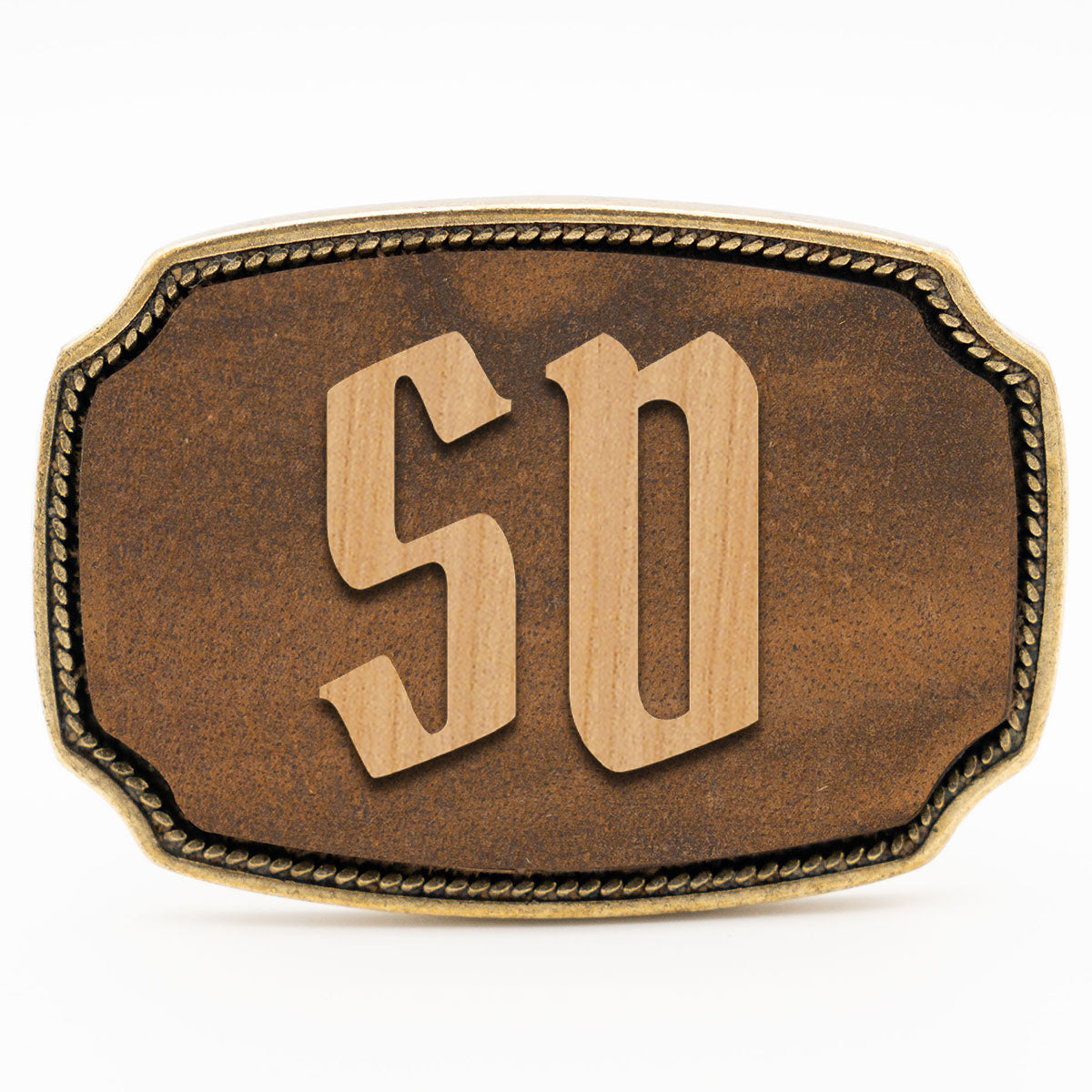 Gürtelschnalle mit Initialen Leder und Holz Kombination ab 1 Stk.