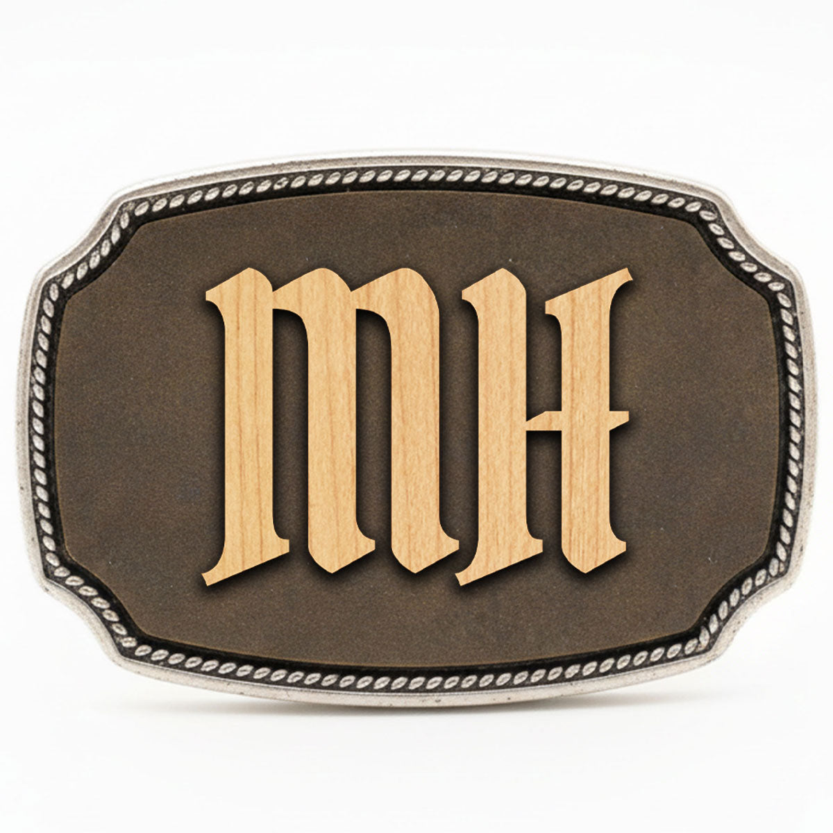 Gürtelschnalle mit Initialen Leder und Holz Kombination ab 1 Stk.