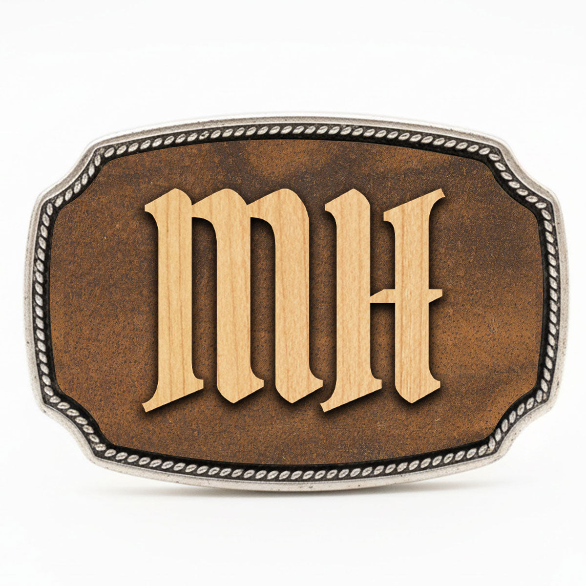 Gürtelschnalle mit Initialen Leder und Holz Kombination ab 1 Stk.