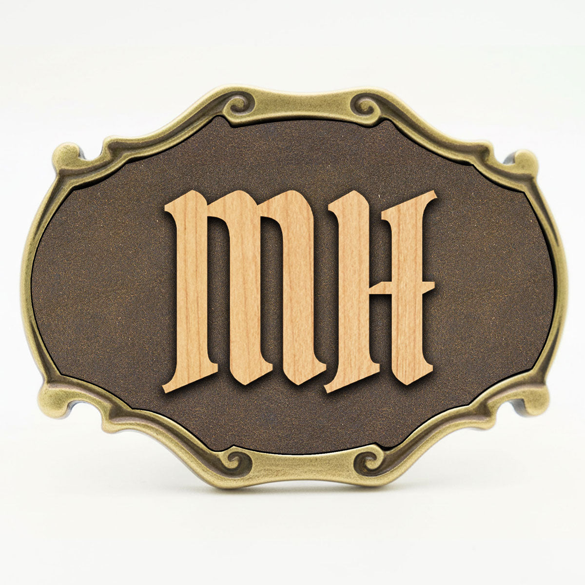 Gürtelschnalle mit Initialen Leder und Holz Kombination ab 1 Stk.