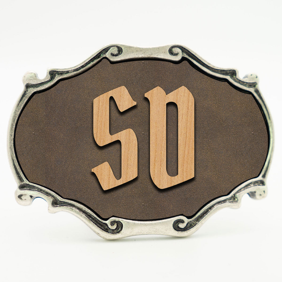 Gürtelschnalle mit Initialen Leder und Holz Kombination ab 1 Stk.