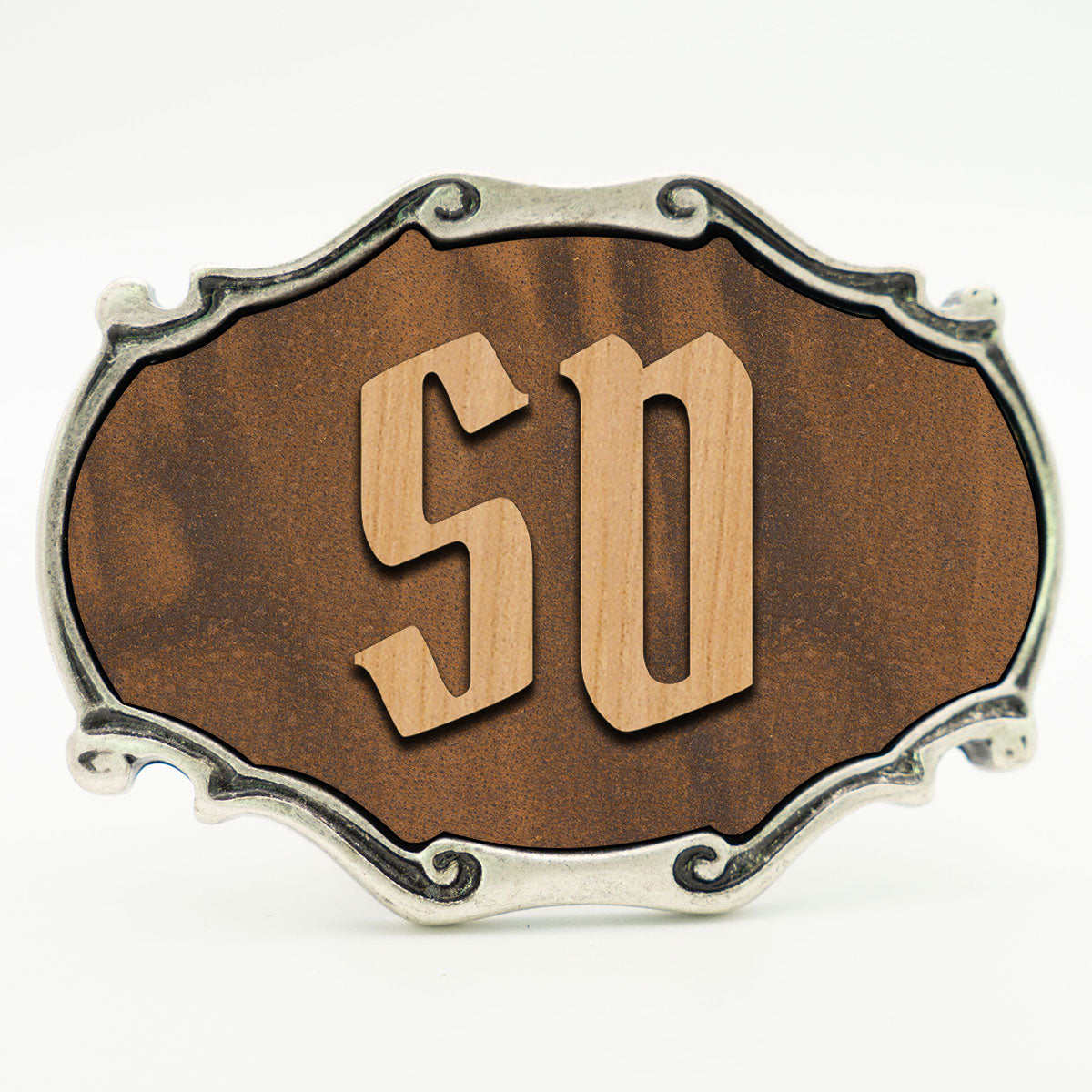 Gürtelschnalle mit Initialen Leder und Holz Kombination ab 1 Stk.