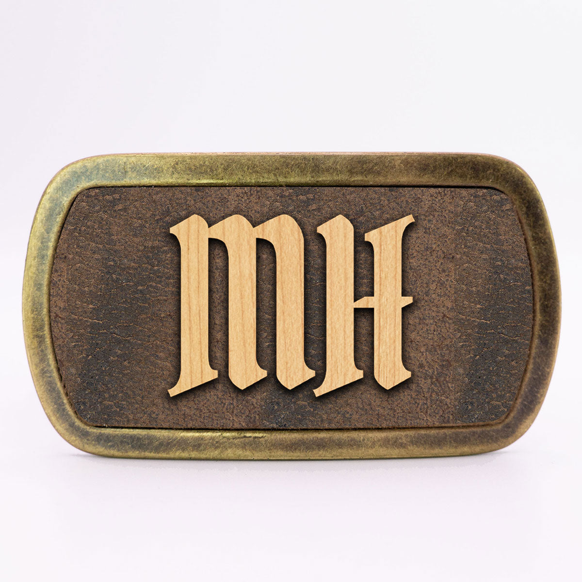 Gürtelschnalle mit Initialen Leder und Holz Kombination ab 1 Stk.