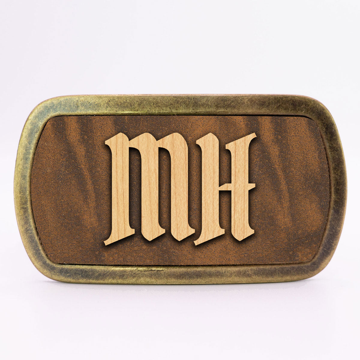 Gürtelschnalle mit Initialen Leder und Holz Kombination ab 1 Stk.