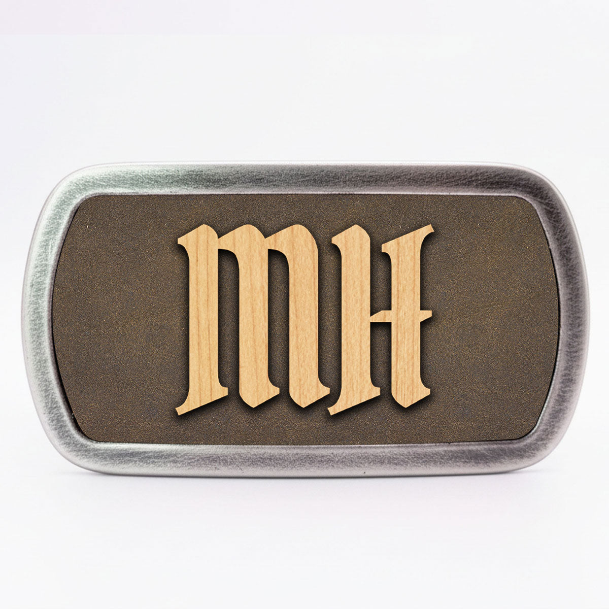 Gürtelschnalle mit Initialen Leder und Holz Kombination ab 1 Stk.