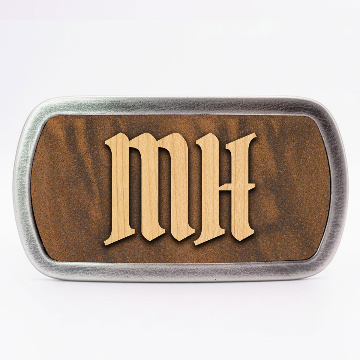 Gürtelschnalle mit Initialen Leder und Holz Kombination ab 1 Stk.