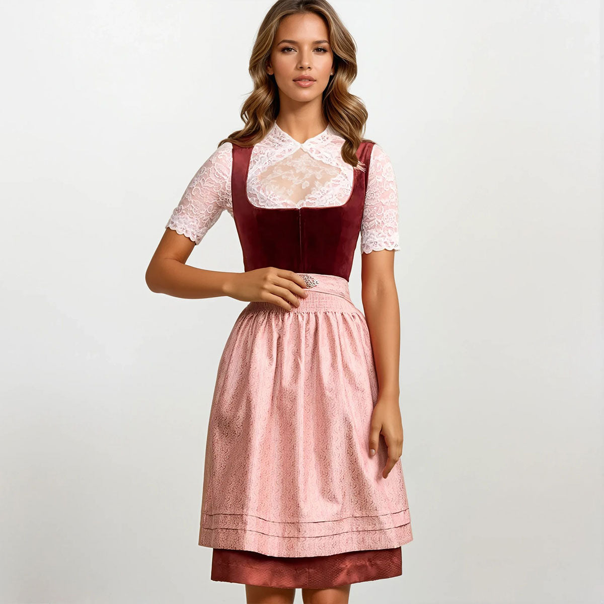 Krüger Dirndl Aurela Rot Samt Reißverschluss 60cm
