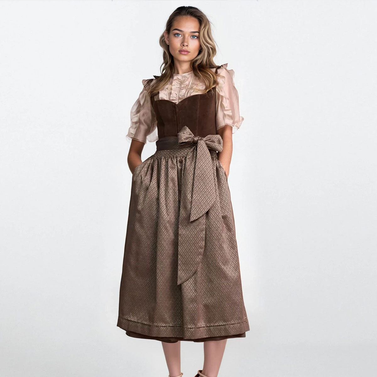 Krüger Dirndl Xana Braun Herz-Ausschnitt 80cm