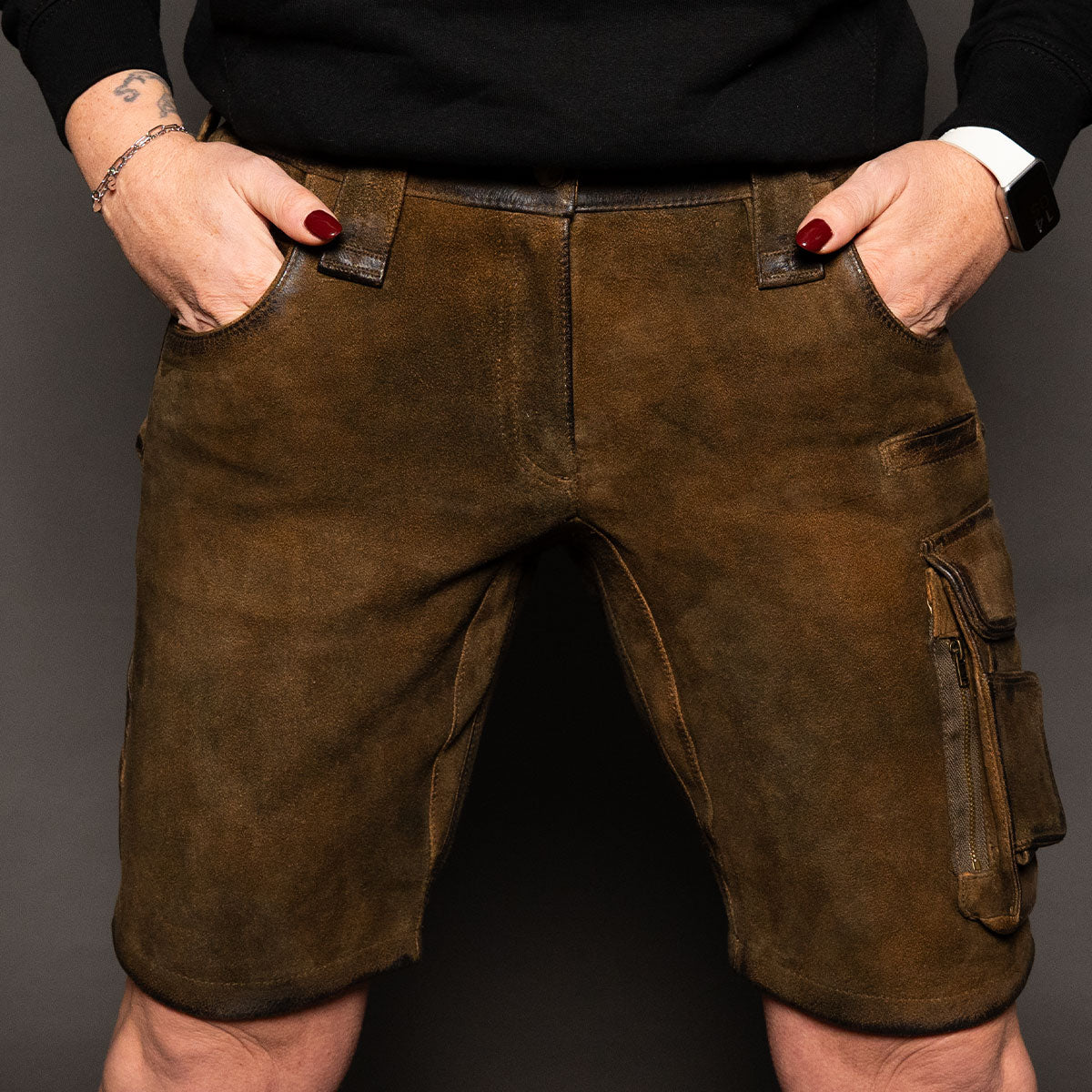 Datschi Trachten Damen Arbeits Lederhose Vroni Braun Wildbock Leder