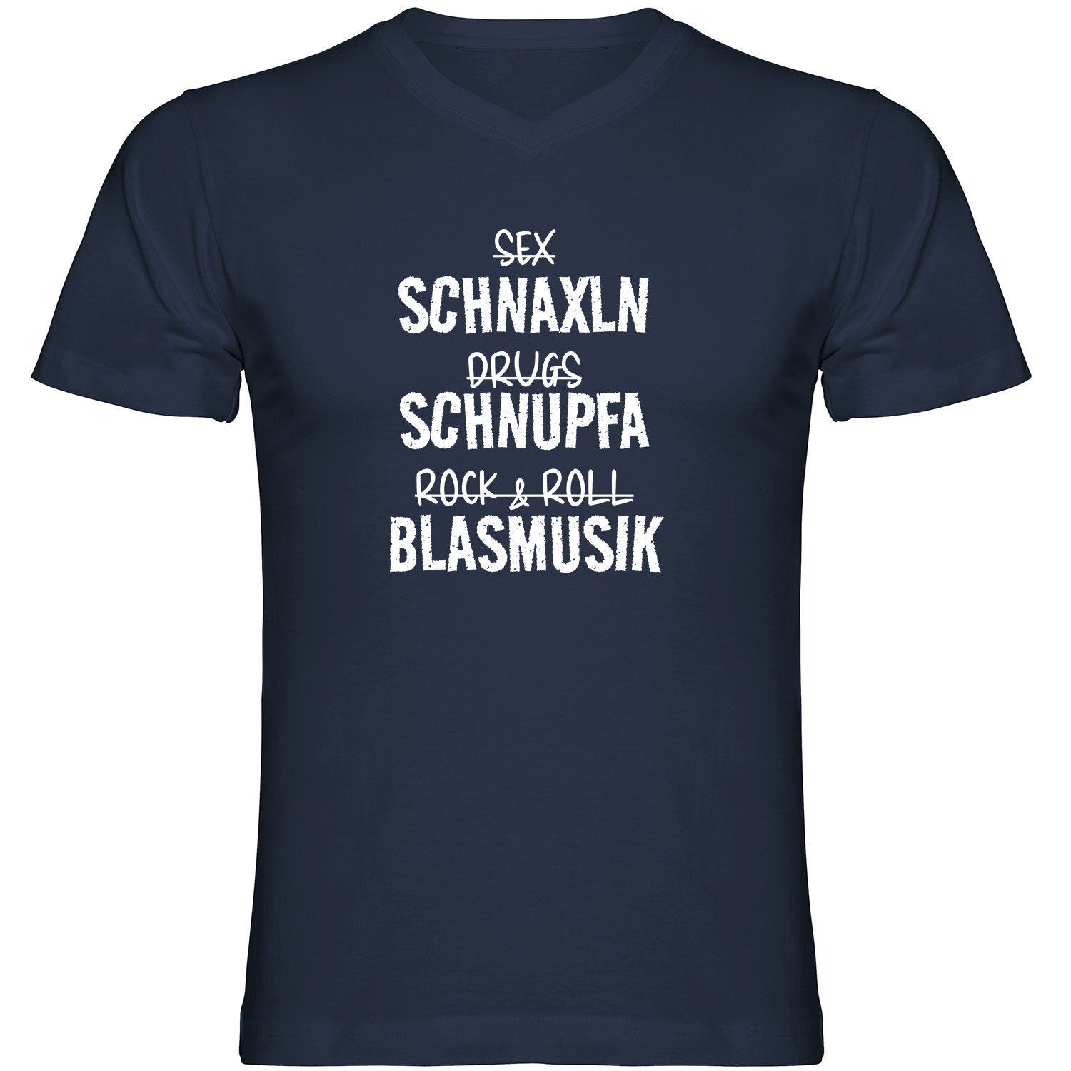 Schnaxln Schnupfa Blasmusik Herren Tshirt V-Ausschnitt - Datschi Trachten
