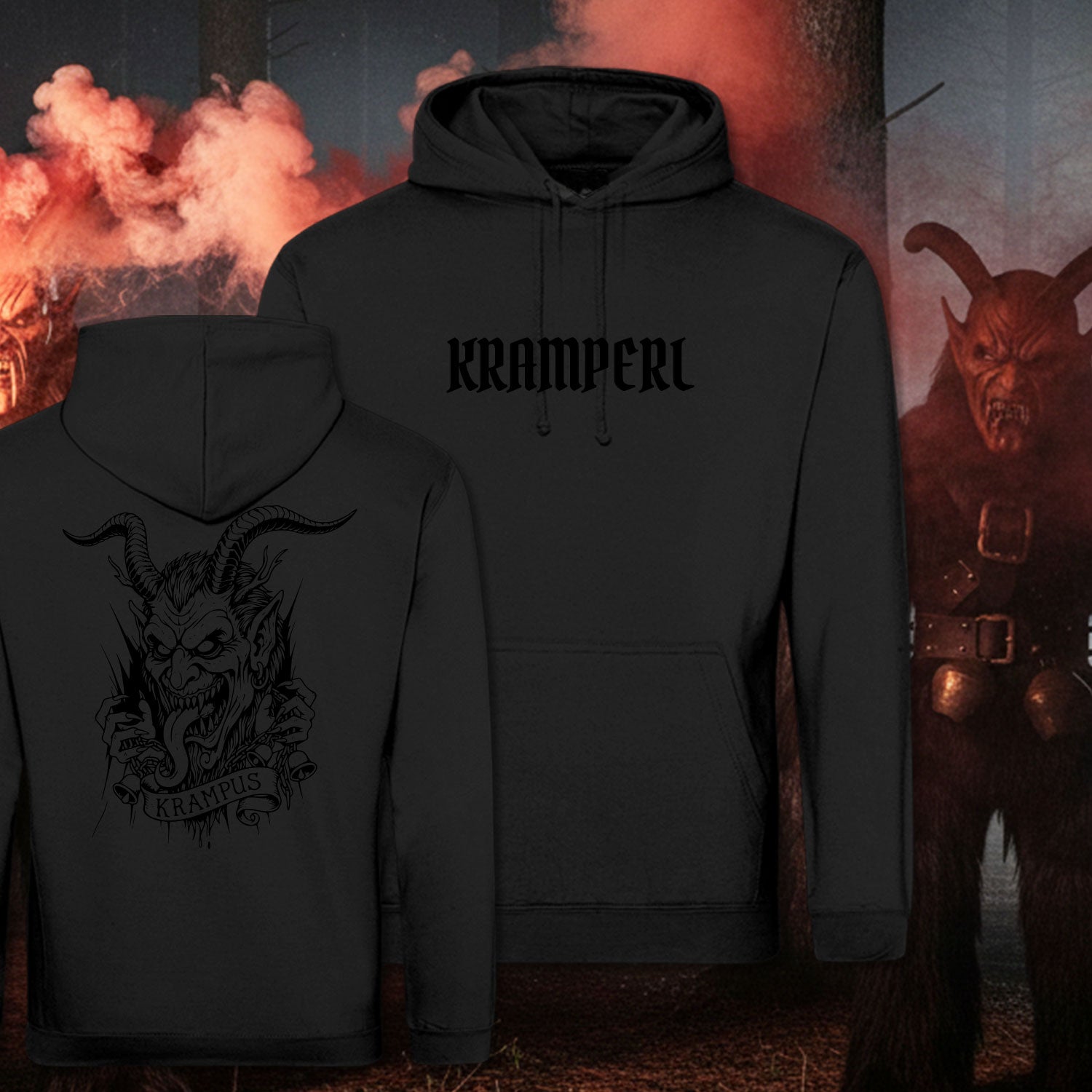 Kramperl Hoodie Schwarz Krampus Kapuzenpullover