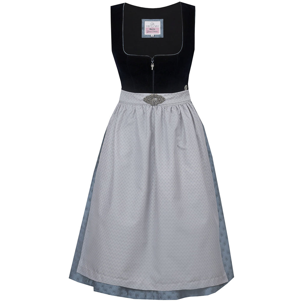 MarJo Dirndl 'Bidingen' - Samtdirndl Mit Reißverschluss, 75 Cm Rocklänge, In Pflaume, Inkl. Schürze Mit Satinband