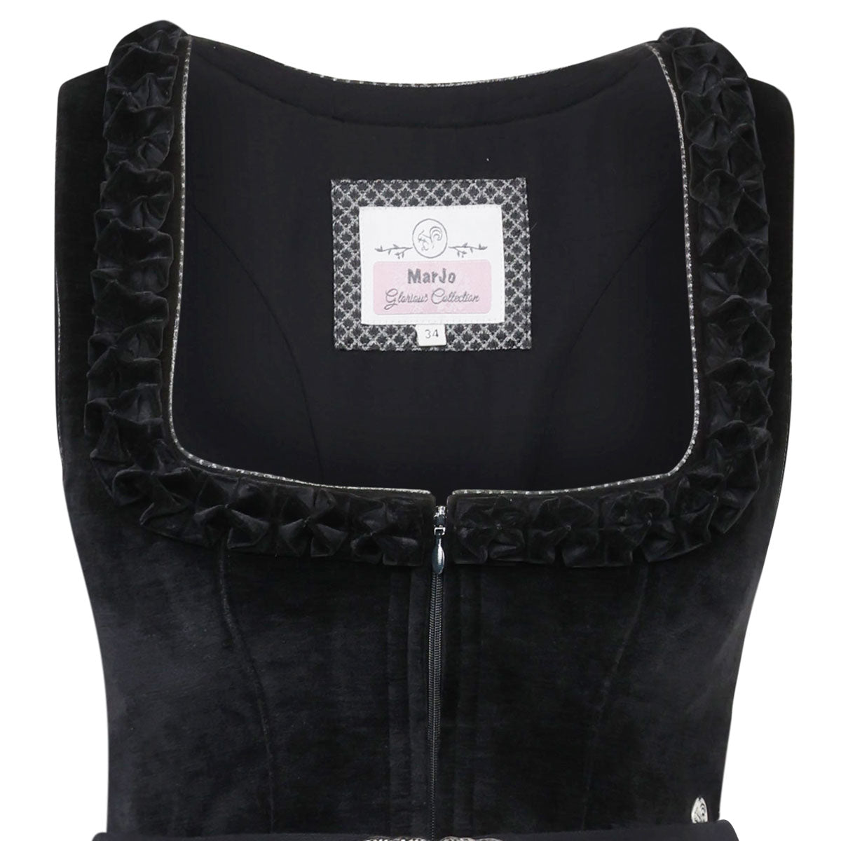 MarJo Dirndl Polling Schwarz Froschgoscherl Samt 70cm