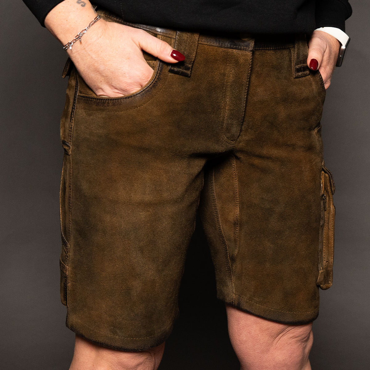 Datschi Trachten Damen Arbeits Lederhose Vroni Braun Wildbock Leder