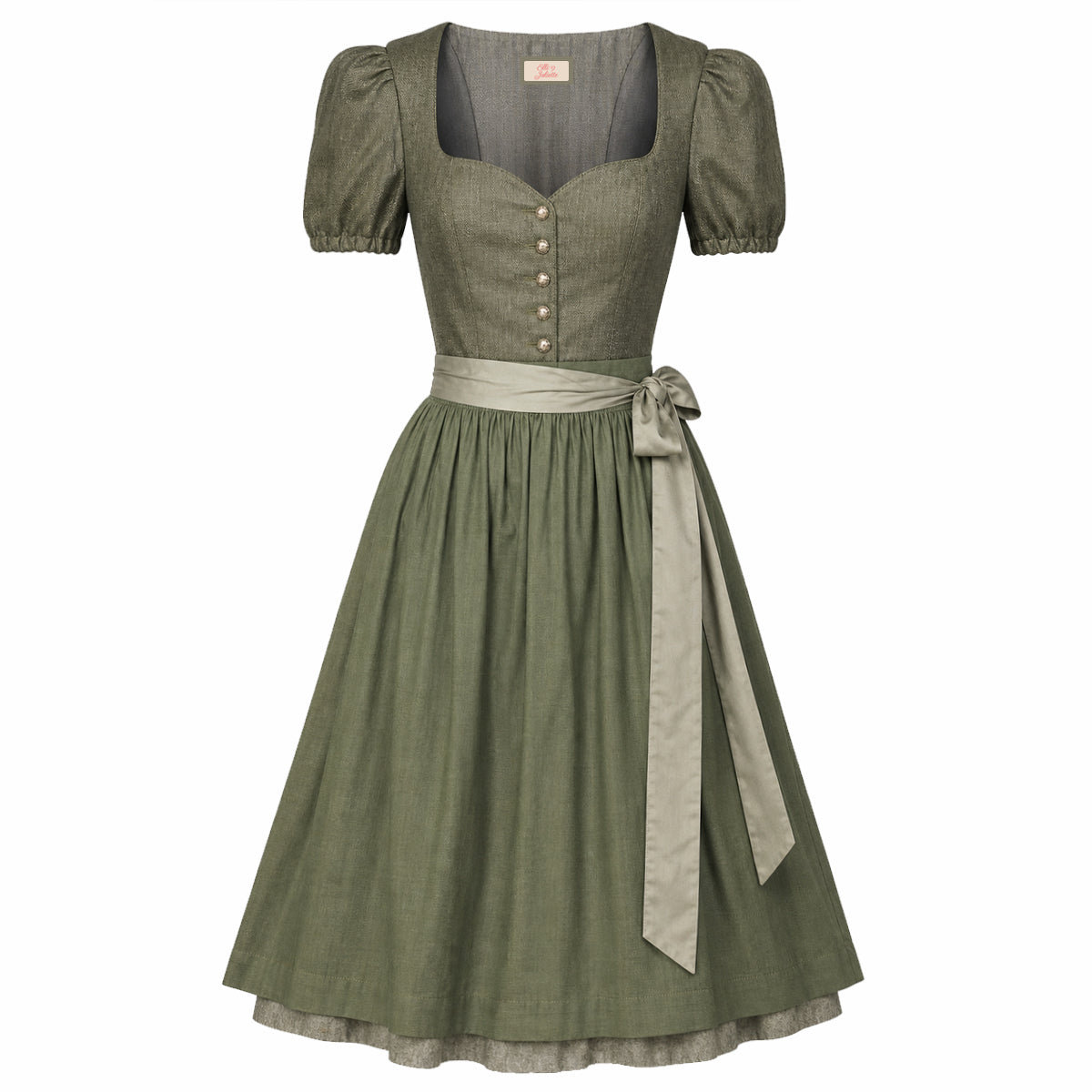 Elli & Juliette 2-in-1 Dirndl Lina Selene Oliv mit abnehmbaren Puffärmel 70 cm