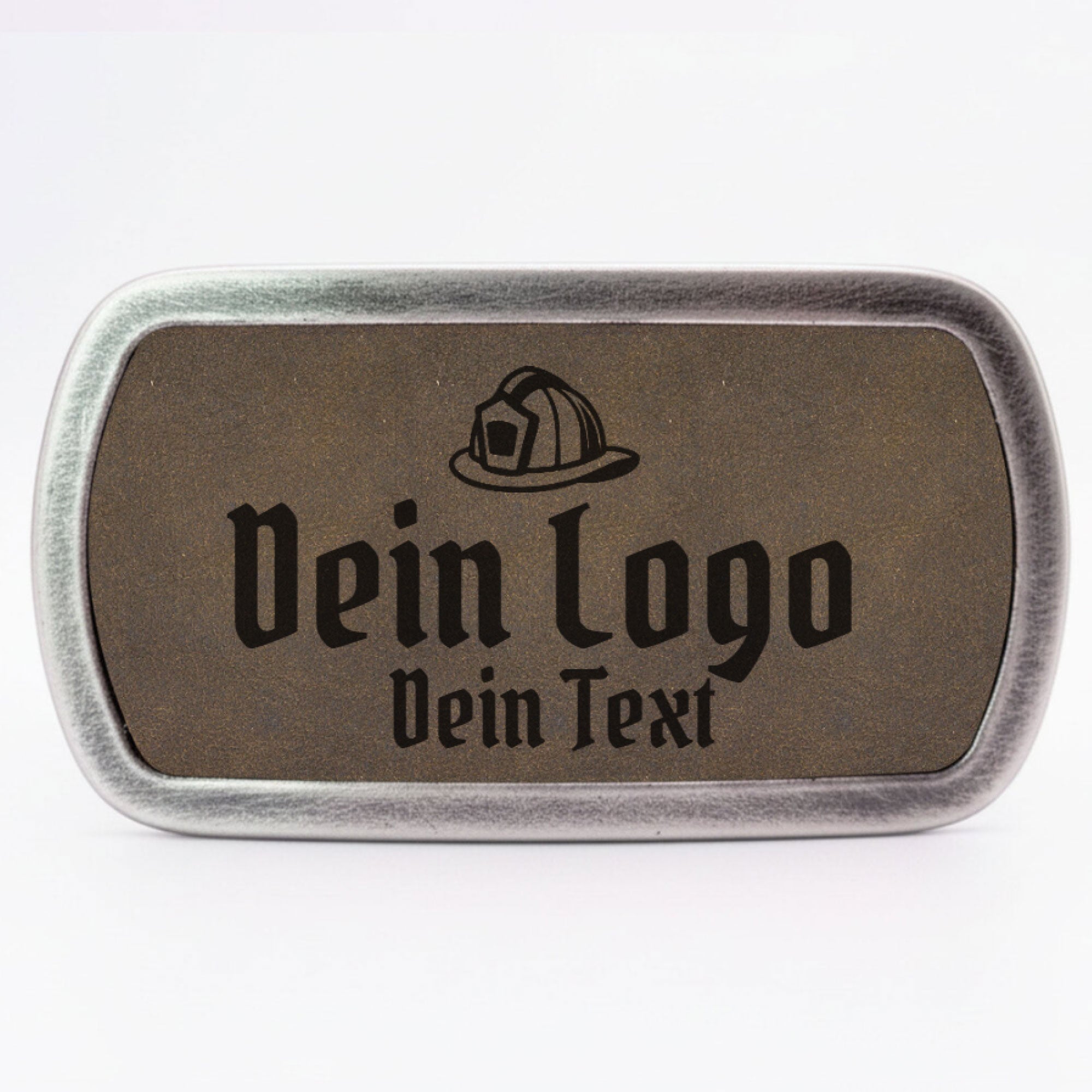 Schlichte Gürtelschnalle mit eigenem Logo Silber Antik ab 1 Stk.