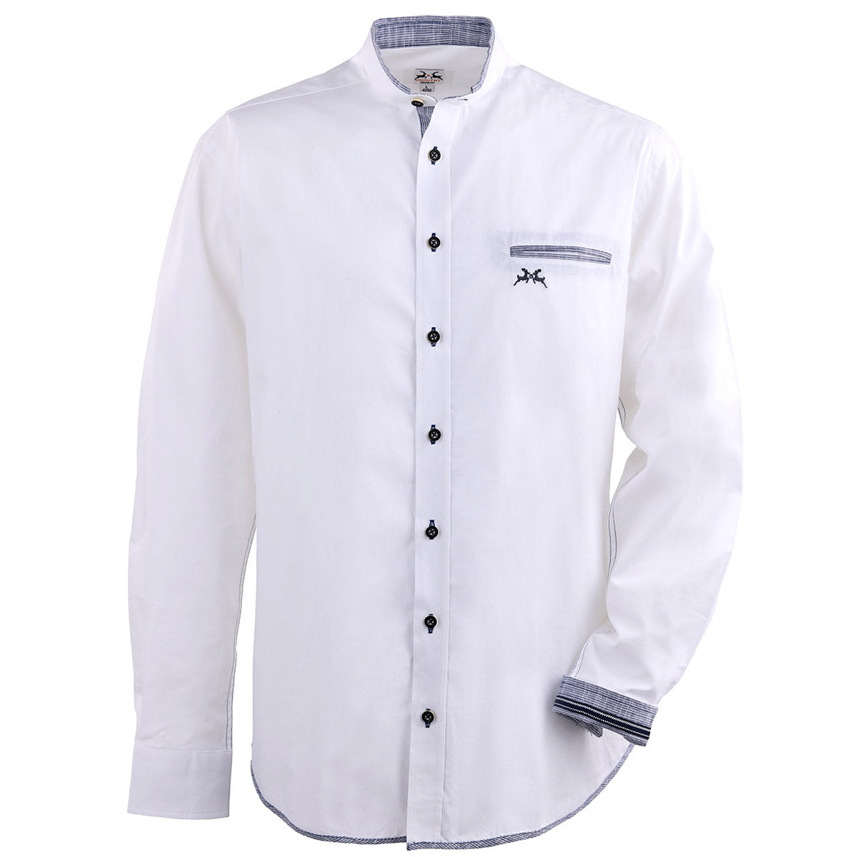 Trachtenhemd Weiss Blau Stehkragen