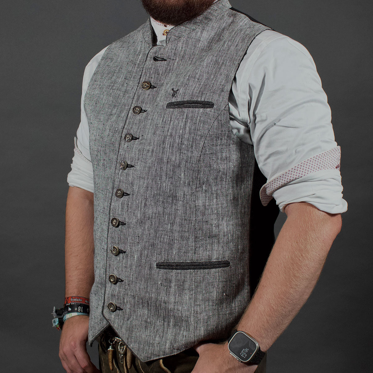 Datschi Trachten Leinen Trachtenweste Hiasl Hellgrau - Datschi Trachten